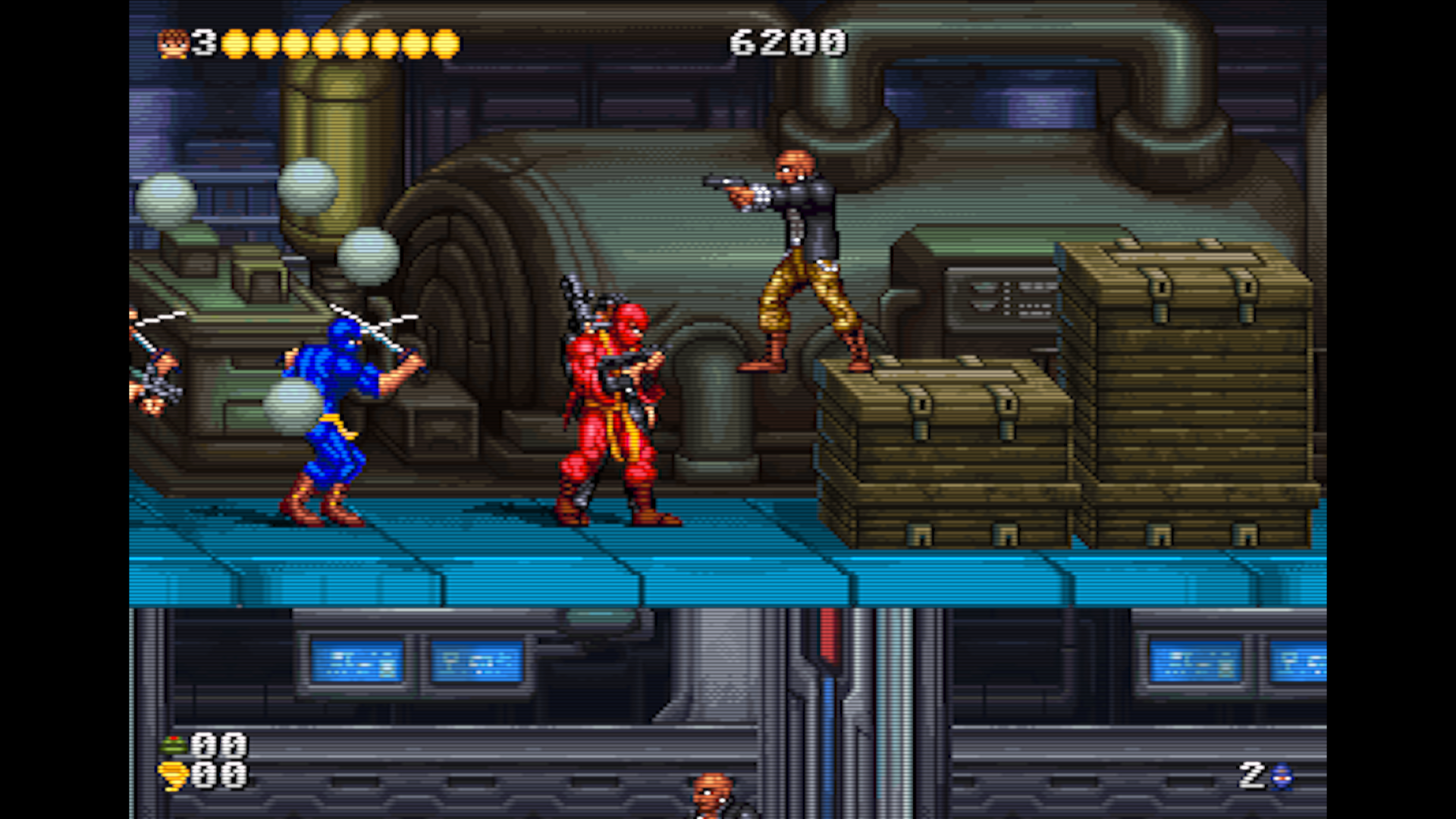 Close combat in an industrial environment.
