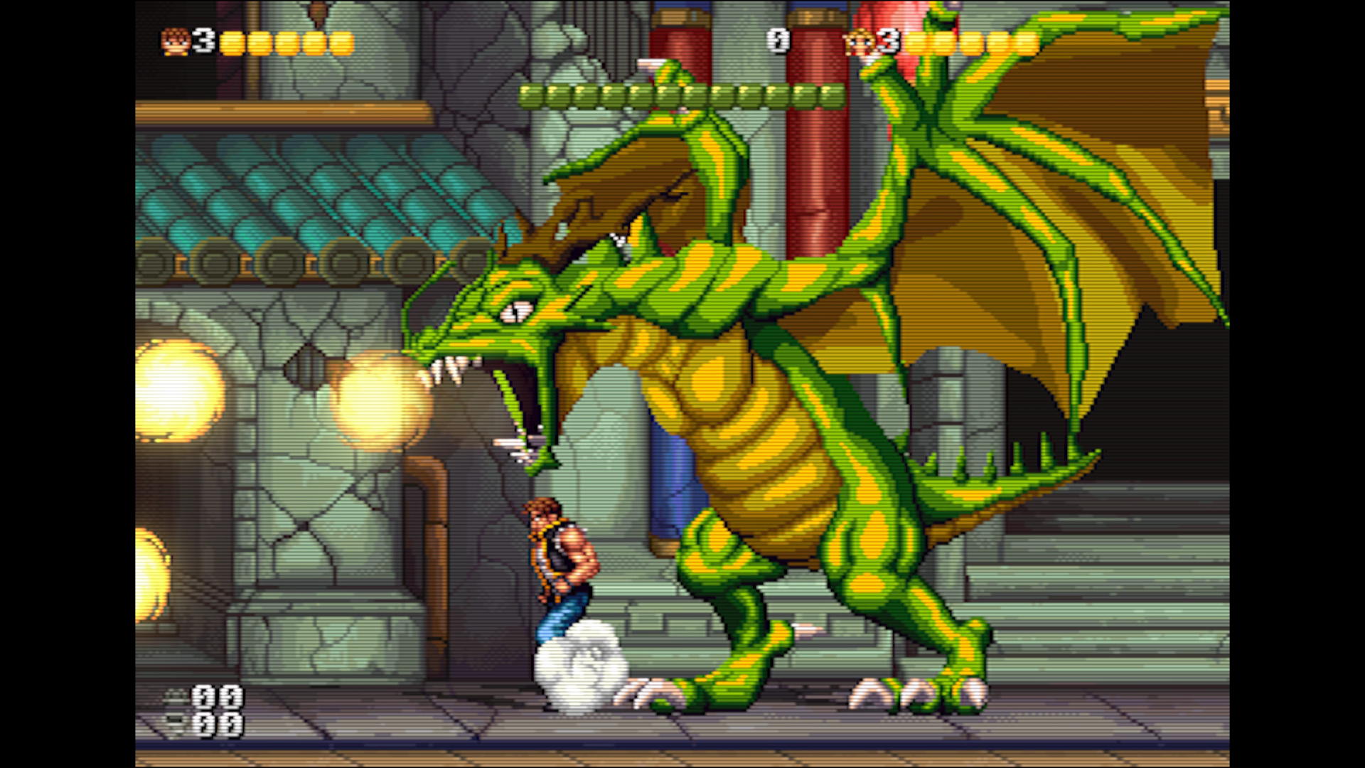 Two-player local co-op during a dragon encounter.